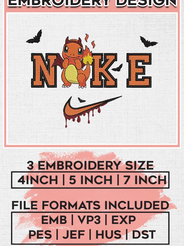 Ni.kee Hitokage Halloween Embroidery designs, Spooky Season Machine embroidery designs, Halloween embroidery files, Pokemon Character Machine Embroidery Digitized Pes Files, Digital Download