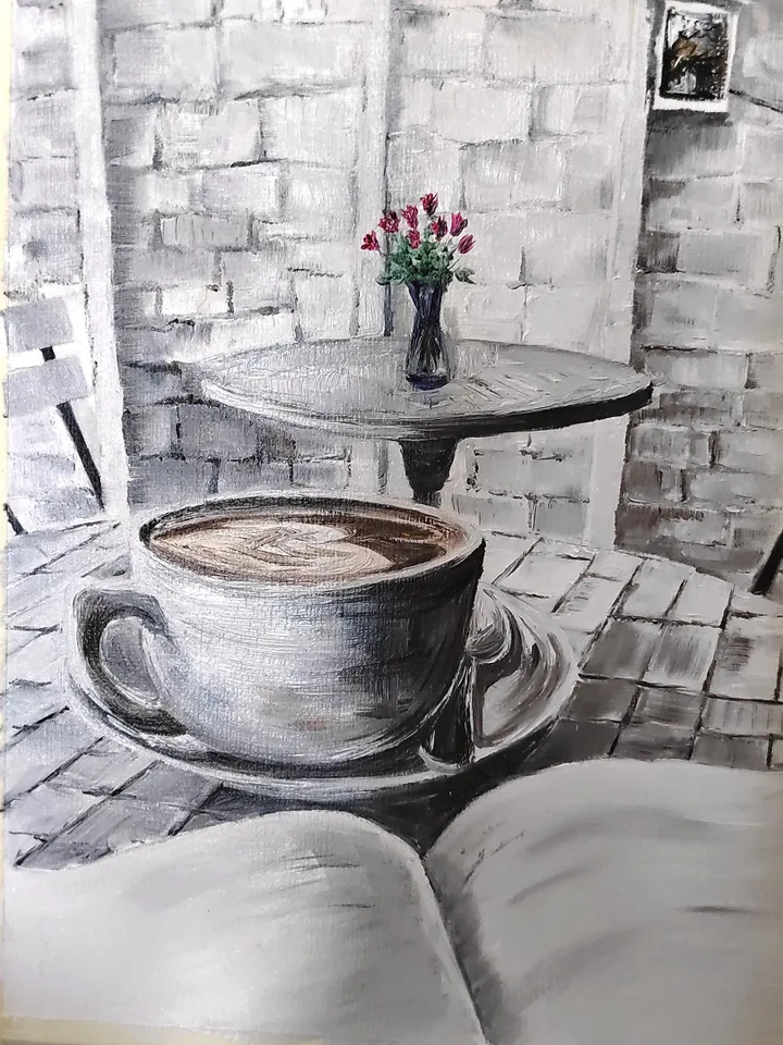 Small Cafe Artwork Original Oil Painting 10.63x13.78 in by ArtCafe