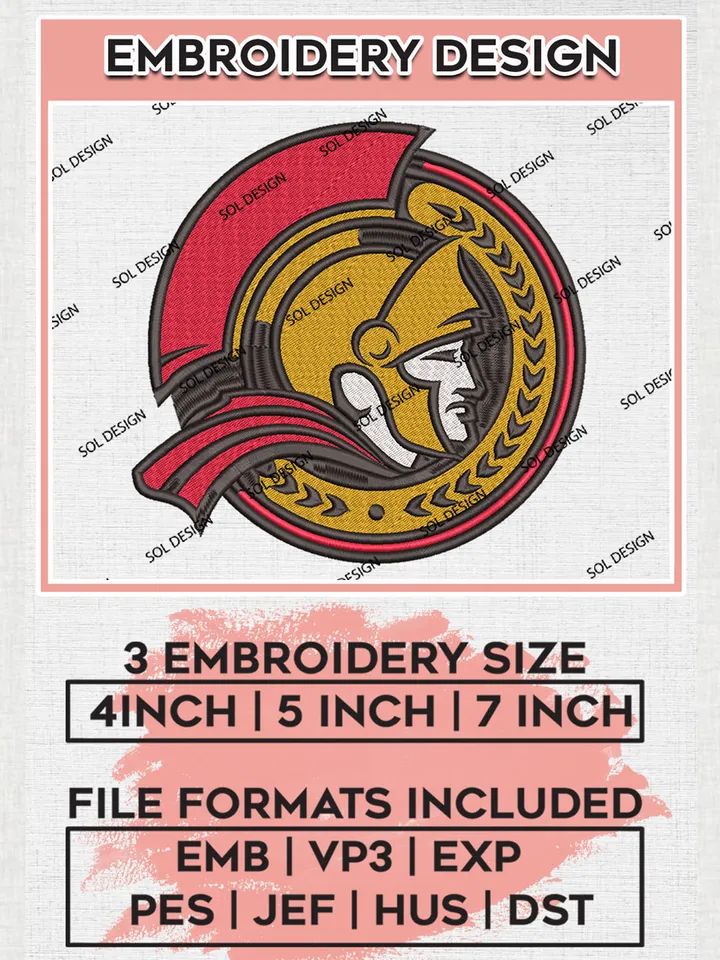 NHL Ottawa Senators Team Head Mascot Logo Embroidery Design, NHL Ottawa Senators Logo Embroidery Files, Hockey Team Machine Embroidery, Machine Embroidery Design
