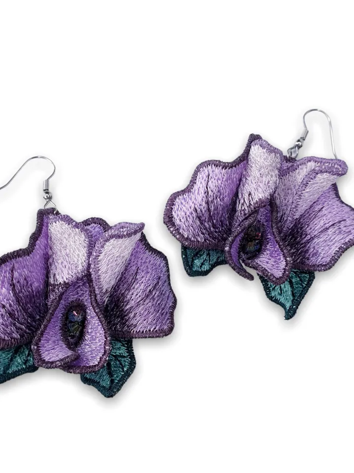 Sweet pea FSL machine embroidery designs Free standing lace embroidery pattern 3D flower embroidery motif Flower FSL embroidery Earrings FSL