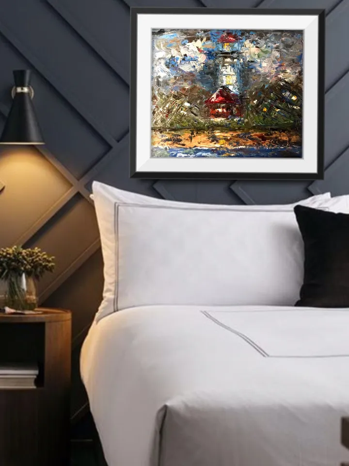 Lighthouse painting,original oil painting on canvas board,landscape wall art.