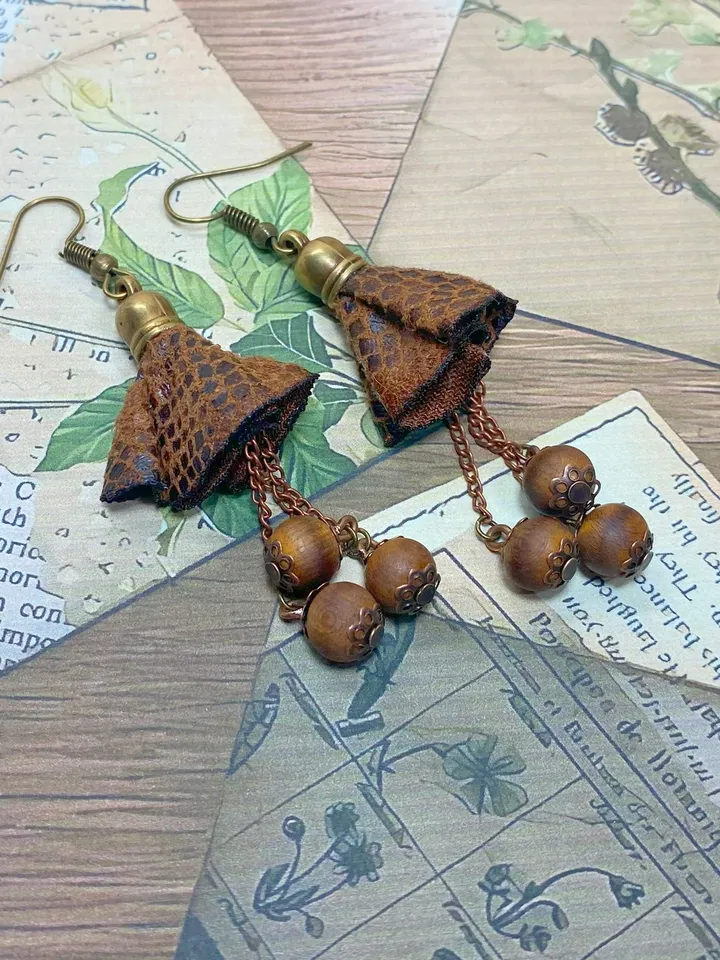 Handmade earrings with wooden beads.
