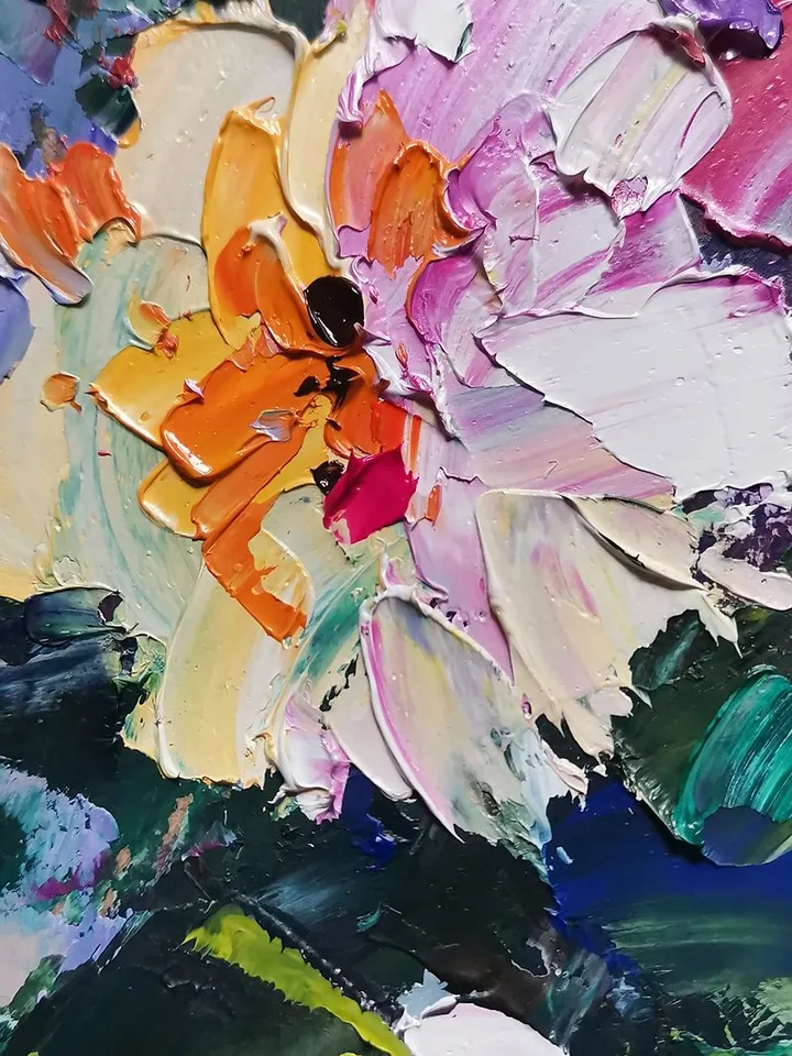 Peonies Painting Original Art 佩恩斯 油畫 Impasto Oil Painting 手工油畫
