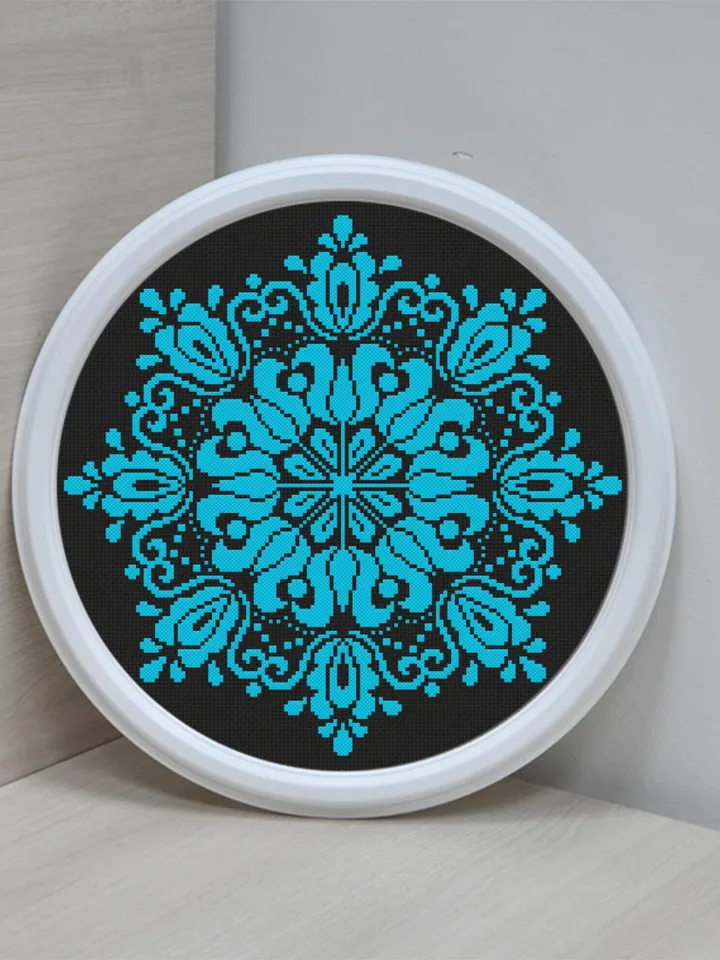 Flower mandala cross stitch pattern download PDF Floral ornament cross stitch chart Monochrome mandala pattern digital Beginner stitch #M117