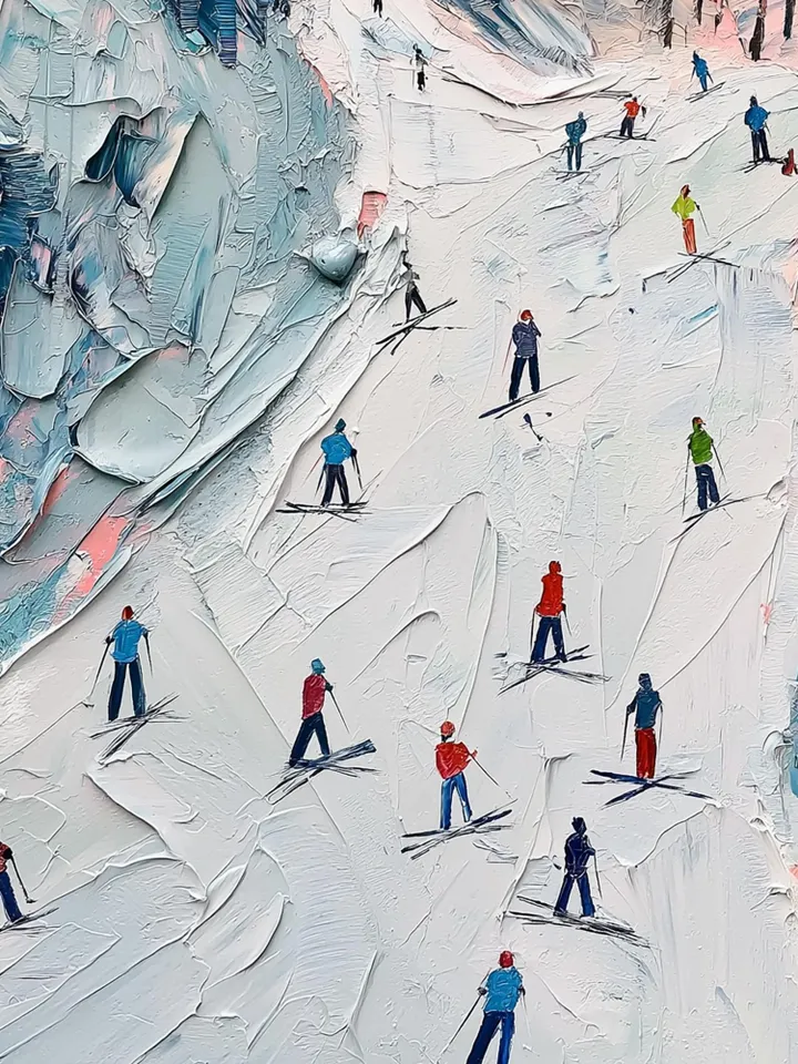 Ski Slope Painting, Winter Landscape Art, Impasto Snow Scene, Mountain Art, Skiers Painting, Textured Wall Art, Original Artwork, Home Decor