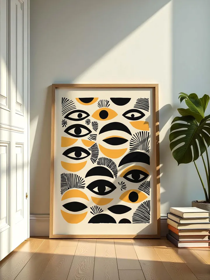 Abstract Eye Digital Print, Minimalist Eye Wall Art, Black Gold Poster, Crayz eyes art Stylish Modern Illustration, Instant Digital Download