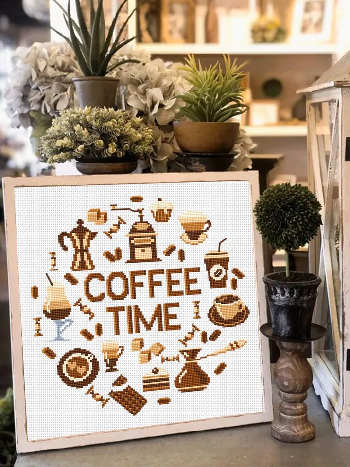 Coffee quote cross stitch pattern download PDF, Coffee sampler cross stitch chart, Coffee time embroidery PDF, DIY coffee home decor #Q54