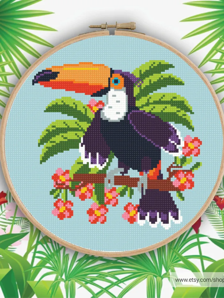 Bird Toucan Cross stitch pattern | Embroidery Pattern | Instant Download | Embroidery Designs