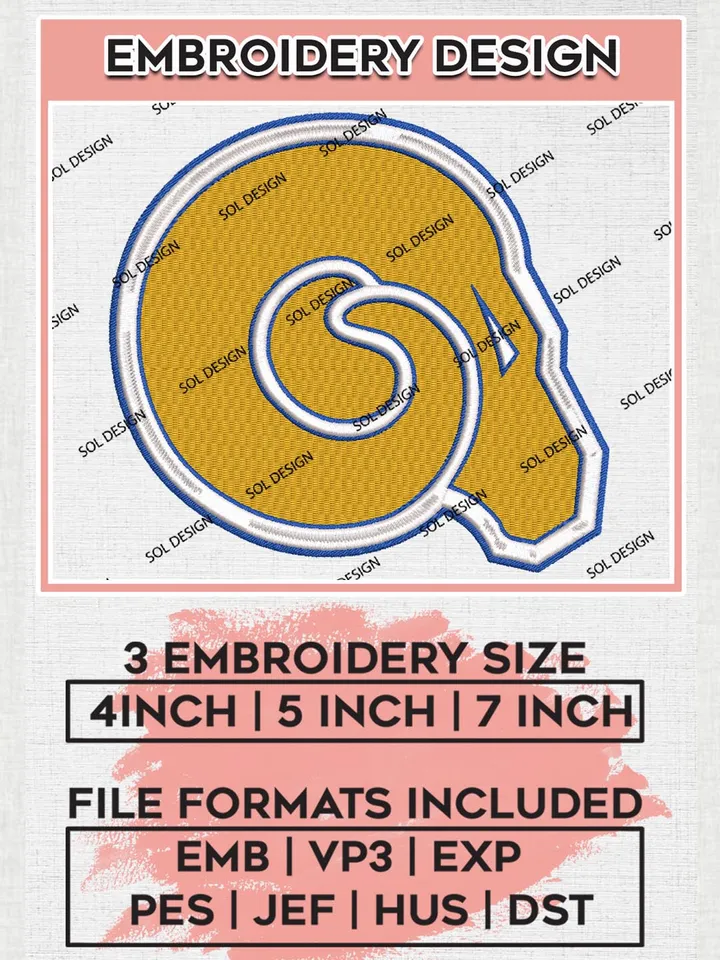 NCAA Albany State Golden Rams Team Head Mascot Logo Embroidery Design Files, NCAA Albany State Golden Rams Machine Embroidery, NCAA Teams, 3 sizes, NCAA Machine embroidery designs, Digital Download