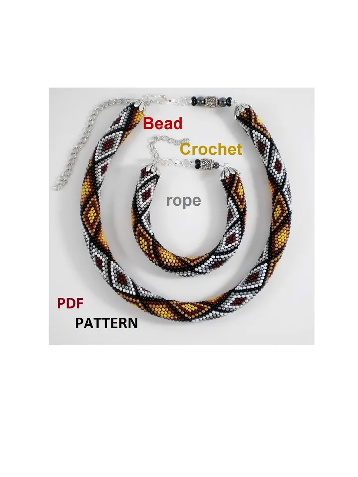 Bead crochet rope patterns for beading «Mosaic» necklace and bracelet. Instant Download, PDF fail