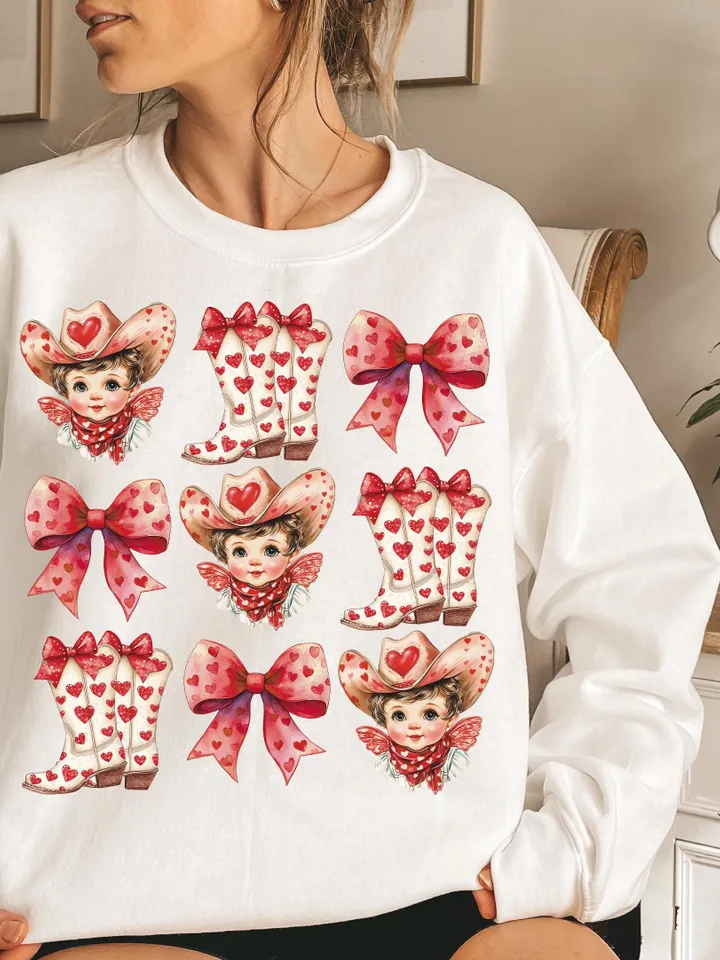 Howdy Coquette Valentine PNG, Cupid Valentines png, Western Cupid Valentines png, Retro Valentine png, Coquette Bow, Cowgirl Valentines png