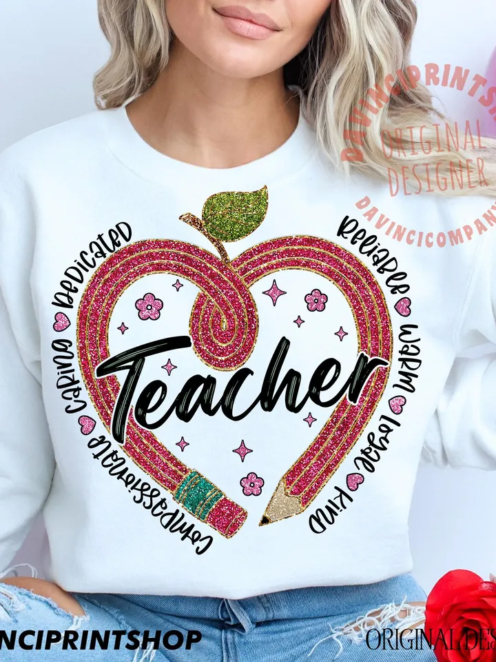 Valentine Teacher Heart Pencil Png, Teacher Valentine png, Teacher png, Valentines png, Teacher Gift, Glitter, Love, Heart, png designs