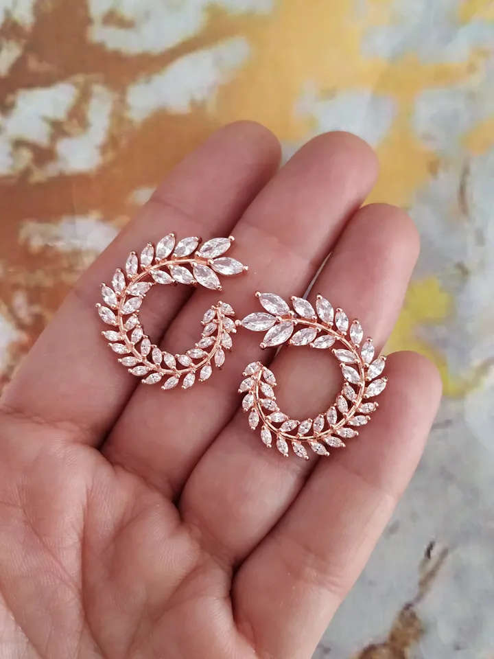 Rose Gold Stud Diamond Wedding Earrings for Bride | CZ Bridal Earrings | Rose Gold Bridal jewelry | Zircon Wedding Jewelry | Bridesmaid gift