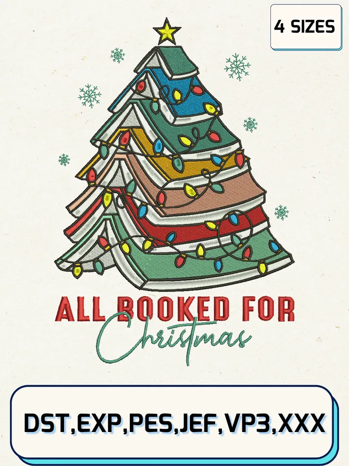 All Booked For Christmas Embroidery Designs,Christmas Embroidery Designs,Machine Embroidery Files,4 Sizes