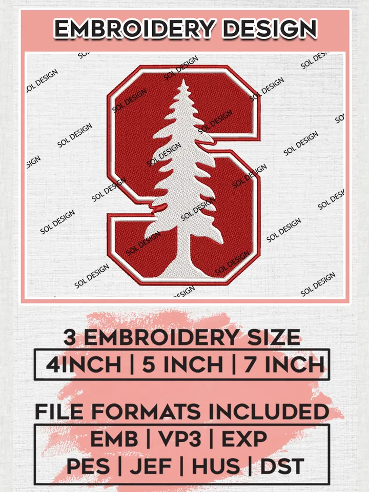 Stanford Cardinal Logo Machine Embroidery Design, NCAA Stanford Cardinal Embroidery Design Design files, NCAA Embroidery Designs, NCAA Machine Embroidery Designs, Digital Download