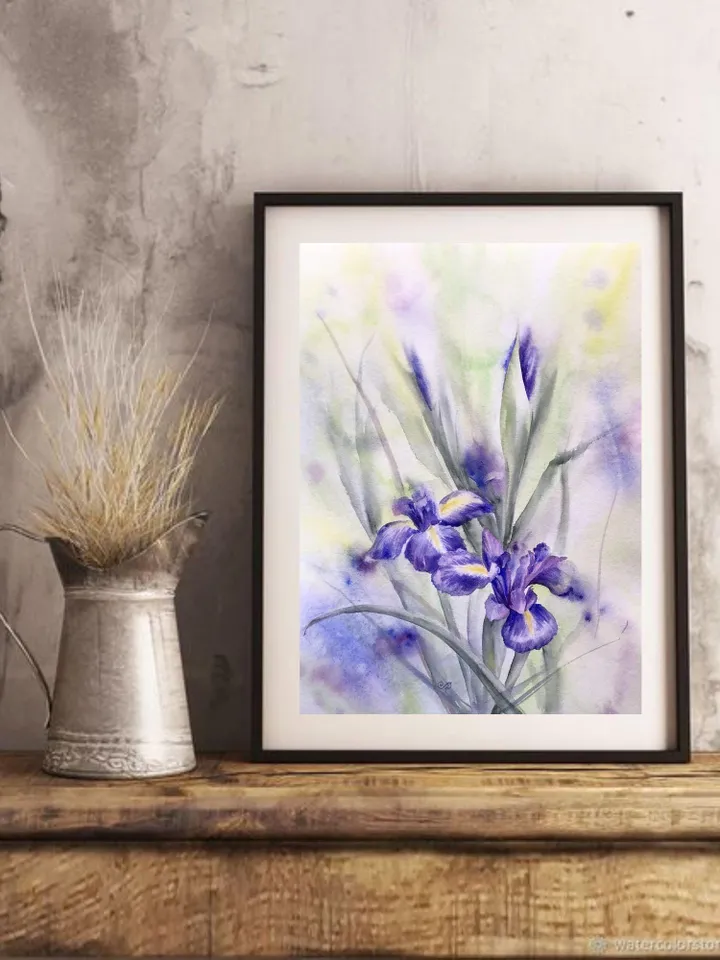 Flowers Original Painting Iris Painting Floral Watercolor Wall Art