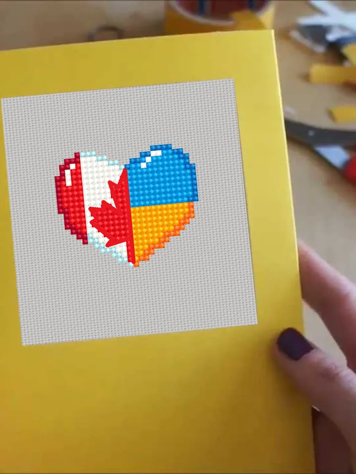 Patriotic cross stitch pattern PDF download Canadian flag heart cross stitch, Mini heart Ukrainian flag embroidery, Independence Day #T24