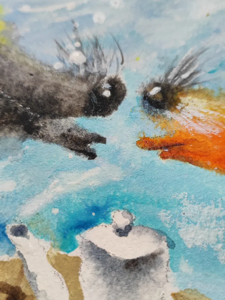 26×26 Artwork by Julia Schigal "Tea with a kiss" - watercolor, gouache