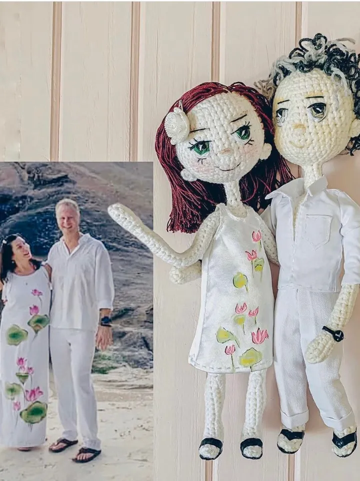 Wedding amigurumi portraits doll, crochet gift toy, interior decor, Collectible customized figure