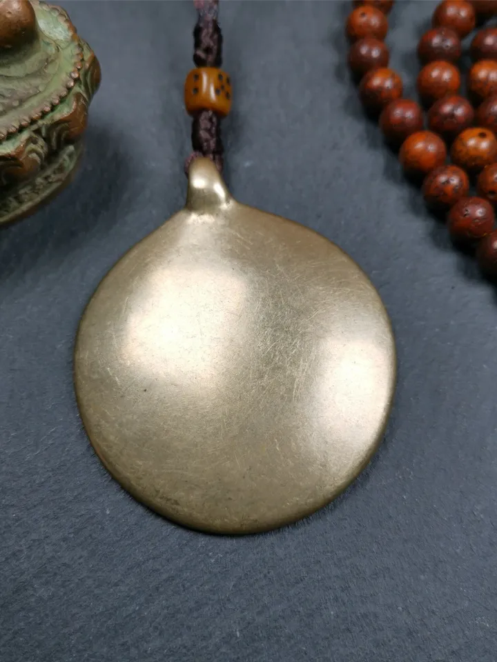 Gandhanra Antique SIPAHO(srid pa ho) Amulet, Tibetan Buddhist Astrology Calendar Badge,12 zodiac Melong Mirror, Jiugong Bagua,30 Years Old