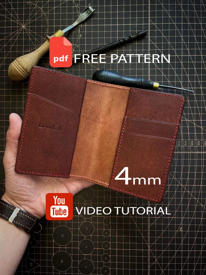 Free PDF Pattern. Passport cover Pattern 4 mm / Dockholder Pattern / Auto-document holder - PDF Download - Leather pattern PDF