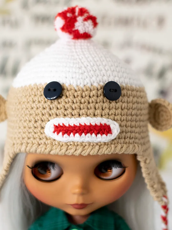 Monkey hat for Blythe doll, Pullip doll, Icy doll, animals hat with ears for Halloween, crochet accessories for doll