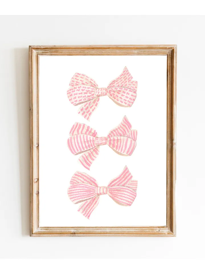 Pink Bow Watercolor Painting Print, Girly Wall Art, Teen Girl Wall Art, Baby Girl Gift, Preppy Painting, Coquette Room Decor, Trendy Print