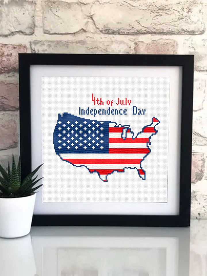 USA map cross stitch pattern PDF download Patriotic cross stitch chart, American flag embroidery, Independence Day july 4 cross stitch #T14