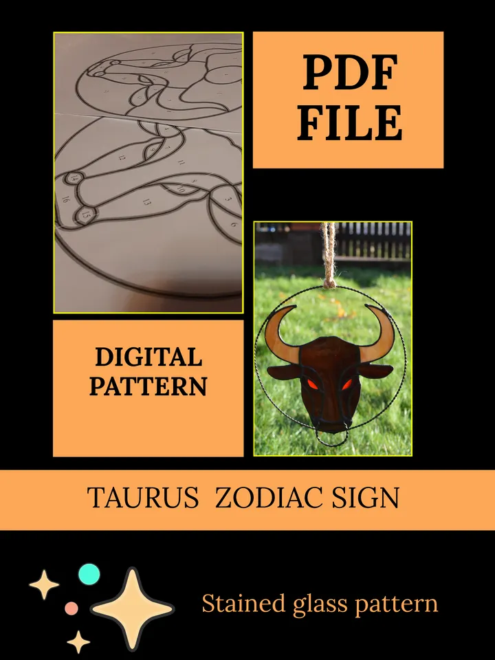Taurus zodiac sign/ Digital Download / Stained Glass Pattern / PDF file / DIY