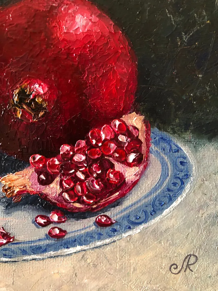 Fruits Painting Kitchen Still life Original Oil Painting Pomegranate Art
