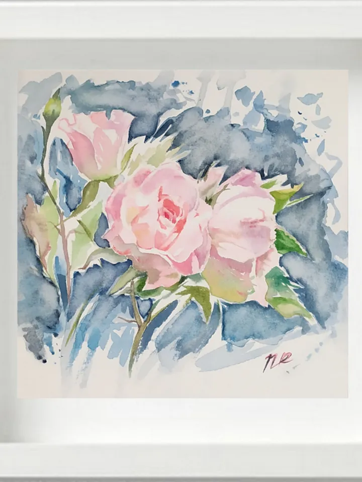 Rose Painting Floral original art 6 by 6 Pink Flower watercolor Pink rose wall art Rose aquarelle by Natalia Plotnikova