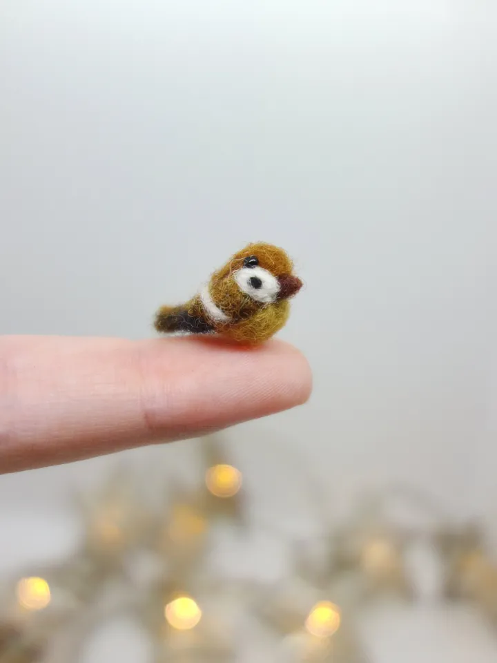 Tiny needle felted sparrow, miniature bird, made to order