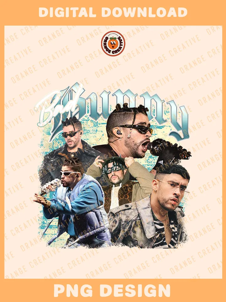 Vintage Bad Bu.nny Rapper Bootleg T-shirt PNG, Rock n Roll Bootleg Template, Graphic Bad Bunny Bootleg PNG Files, Custom Bootleg Rap Tee, Digital Download