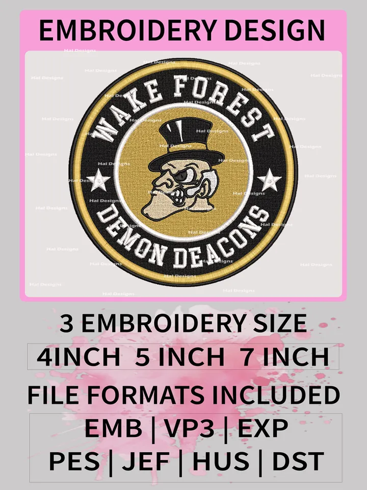 NCAA Wake Forest Demon Deacons Embroidery File, 3 Sizes, 6 Formats, NCAA Machine Embroidery Design, NCAA Logo, NCAA Teams