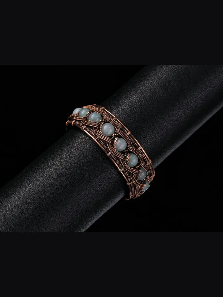 Copper wire wrapped chalcedony bracelet Unique woven copper wire bangle