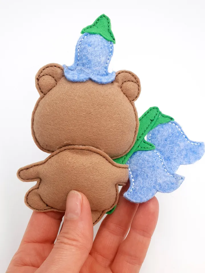 ITH Cute Bear with Flower Embroidery Design, Felt Stuffed Animal Teddy Toy Pattern, 4x4 Hoop Digital File