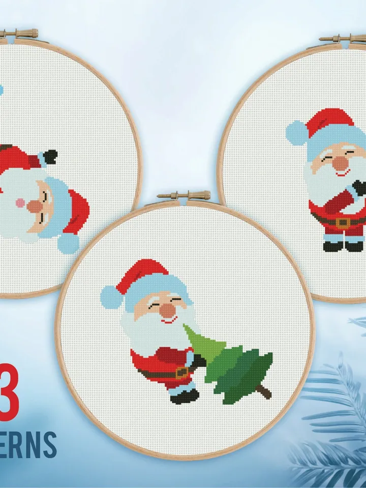 Bundle of 3 Santa Claus Cross stitch pattern | Embroidery Pattern | Instant Download | Embroidery Designs