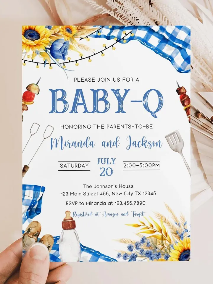 BBQ Baby Shower Invitation, Baby-q Baby Shower Invite, Boy Baby Shower, BBQ Party Baby Sprinkle Invitation, Editable Canva Template BBQ04
