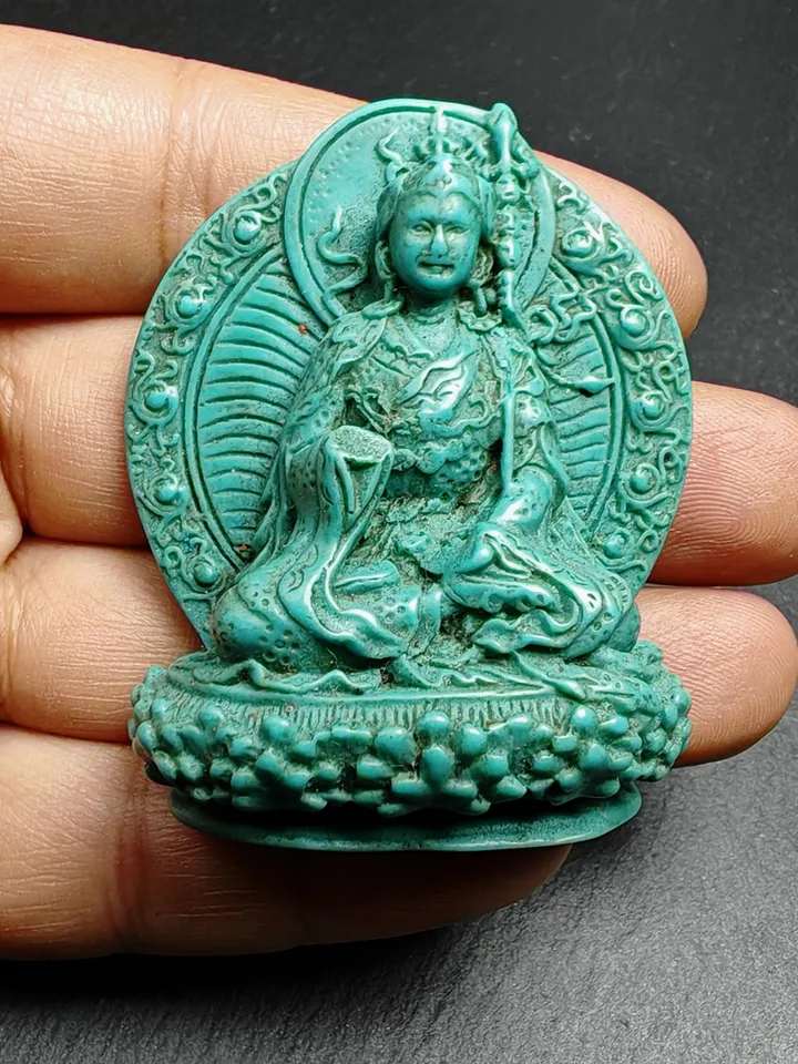 Rare Green Celluloid Guru Rinpoche Statue,Gandhanra Acient Tibetan Buddhist Statue,Padmasambhava,Lotus Born,55mm Height