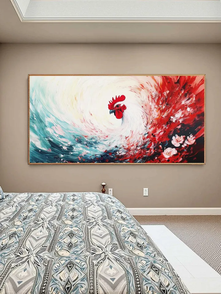 Large Impasto Rooster Painting, Colorful Abstract Animal Art, Textured 3D Original Artwork, Modern Farmhouse Decor,Kitchen Wall Art,Bird Art