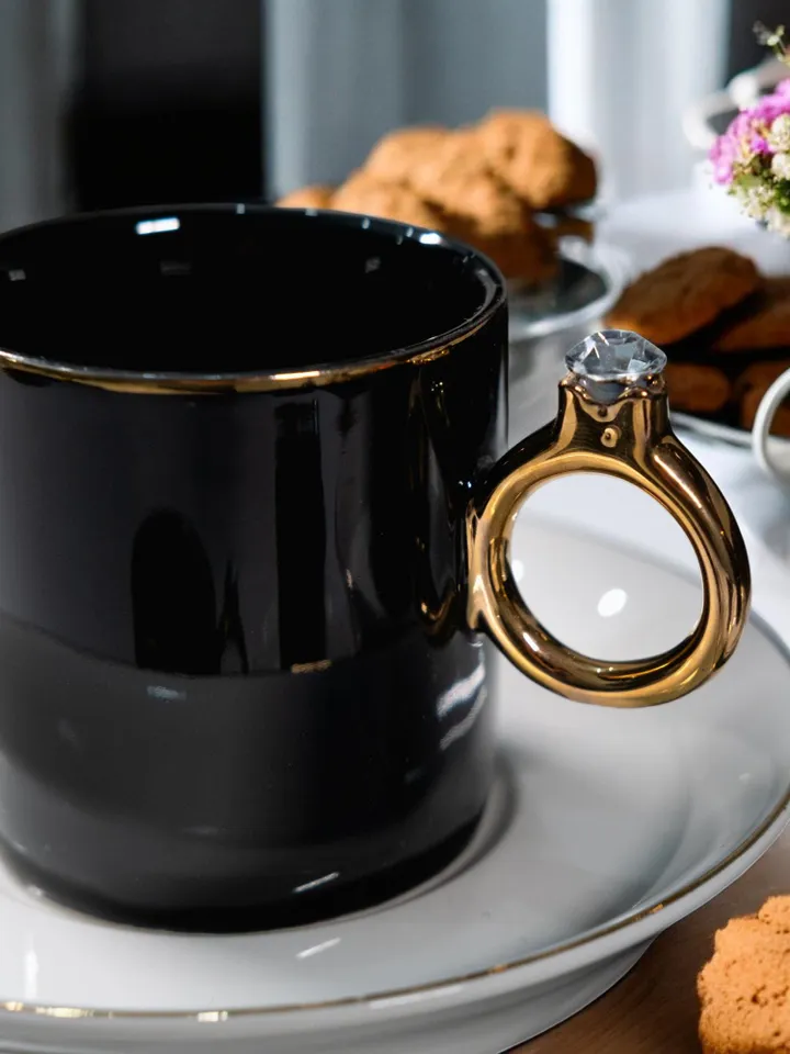 Black And Gold Luxury 12 Pieces Tea Cups And Saucers | Black and Gold Tea Cups | Elegant 12-Pieces Tea Cups