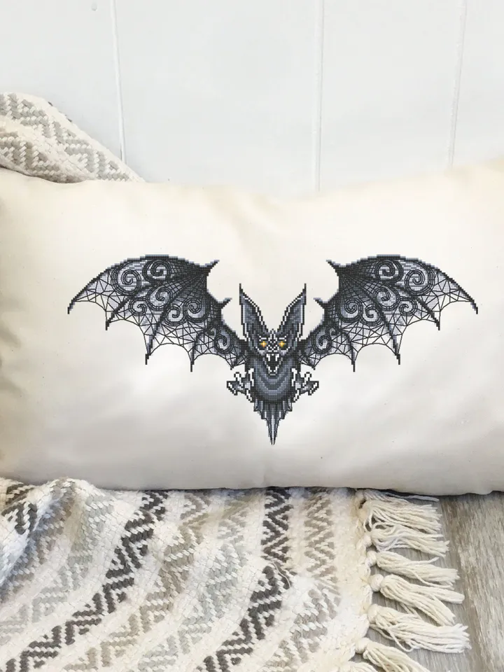 Gothic Bat cross stitch pattern download PDF Fantasy animal cross stitch chart, Vampire Bat ornament embroidery PDF, Blackwork patterns #D14