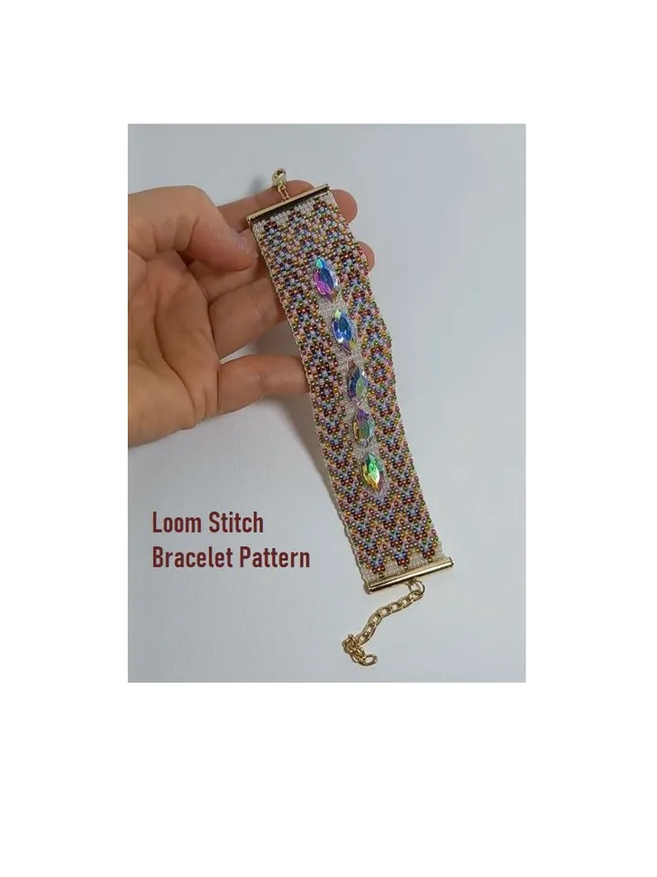 TUTORIAL Cuff Bracelet Loom Stitch, Bead Patterns Bracelet, Seed beads Preciosa and Rhinestones, Instant Download