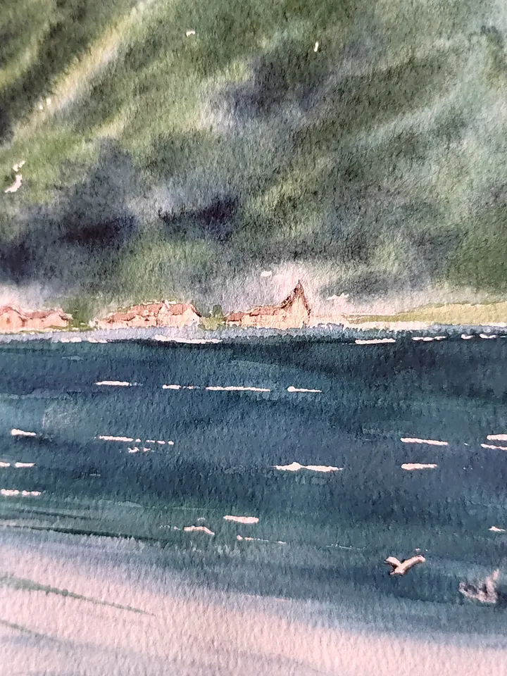 Original Watercolor Painting Montenegro Landscape Art Old Budva Artwork Coast of Montenegro Picture 30x40 cm by SoftWaves