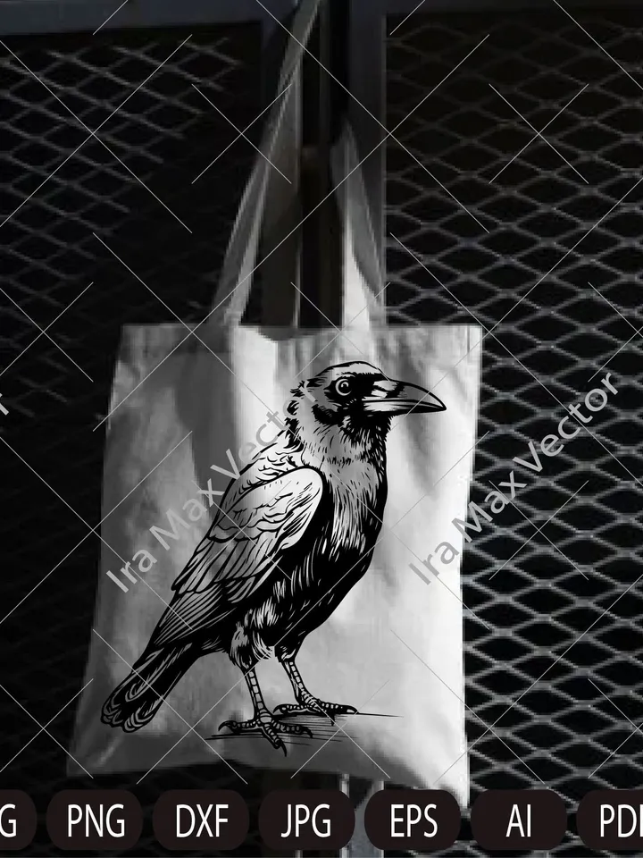 Raven SVG ,Black Crow svg, Raven sitting svg, Crow sitting svg,Cute crow, Vintage Design, Gothic Art, Raven  Print, Printing Clipart, Birds