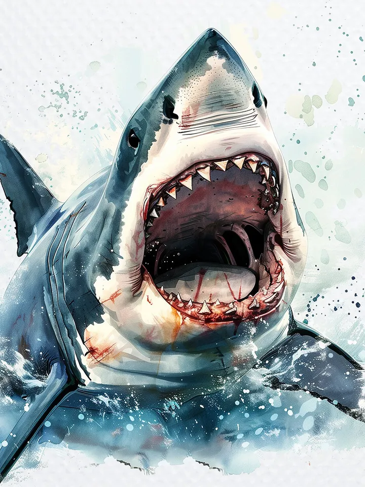 10 PNG Angry Shark Bundle, Watercolor White Shark Clipart, Printable Angry Shark images for sublimation, Paper craft, junk journal
