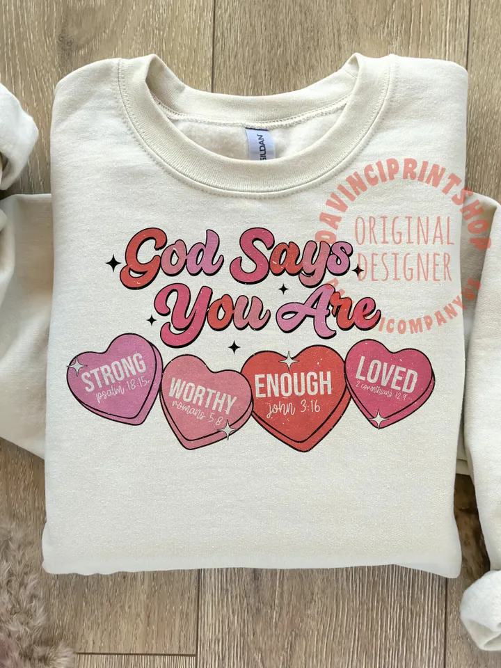 God says you are Valentine png, Candy hearts png, Christian valentine png, Retro Valentines png, Valentines bible verse, love png, png files
