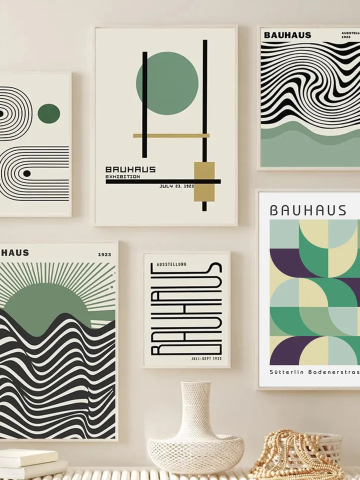 Bauhaus poster set of 18, premium printable, wall art prints, mid century modern, minimalist abstract geometric bundle, digital download art
