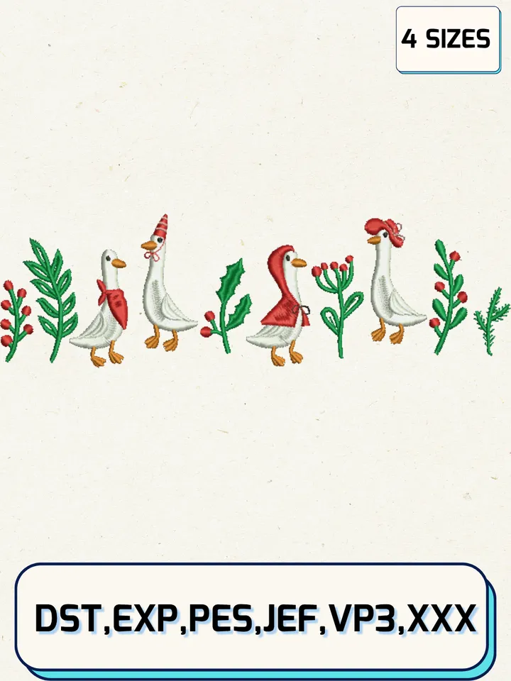 Duck Christmas Embroidery Design,Christmas Embroidery Designs,Machine Embroidery Files,4 Sizes