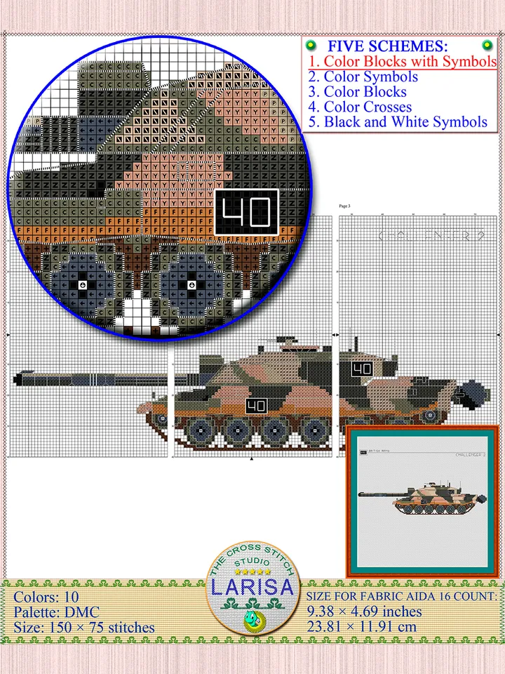 Challenger 2 Cross Stitch Pattern | Main Battle Tank Challenger 2 | British Tank Challenger 2 Chart